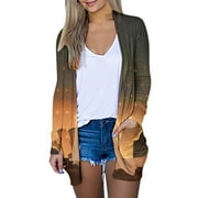 Pxkloy Cardigan Halloween,Women Cardigans Lightweight Print Long Sleeve Pockets,2024 Fall Open Front Long Cardigans for Women Comfy Soft Trendy Work Shirts Yellow,L